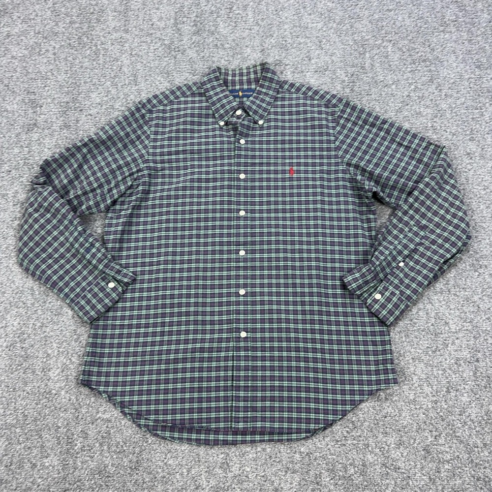 Ralph Lauren Shirt Mens L Blue Plaid 100% Cotton Long Sleeve Button Down Casual